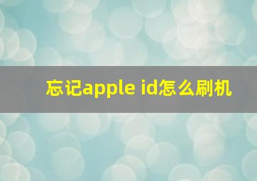 忘记apple id怎么刷机